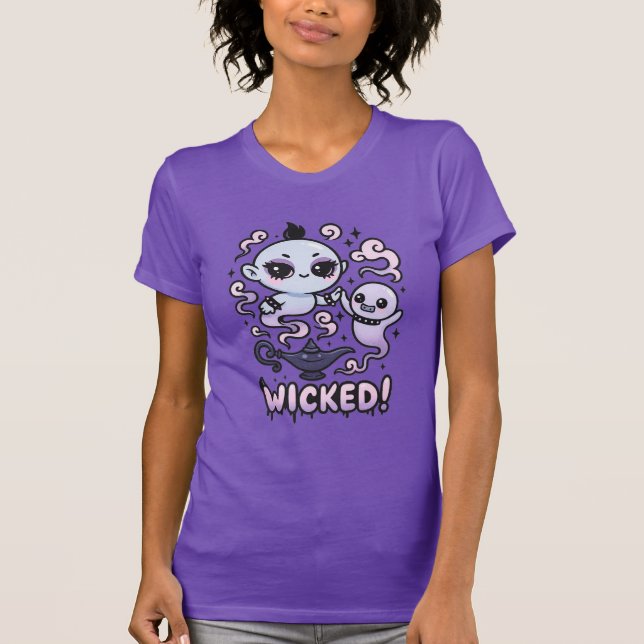 WICKED! Kawaii Gothic Genie & Ghost Fantasy Art T-Shirt (Front)