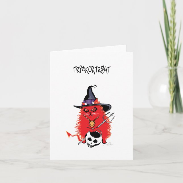 Wicked Kitty Devil Cat Trick or Treat Card (Front)
