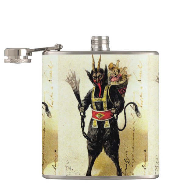 Wicked Krampus Scary Demon Holiday Christmas Xmas Flask (Opened)