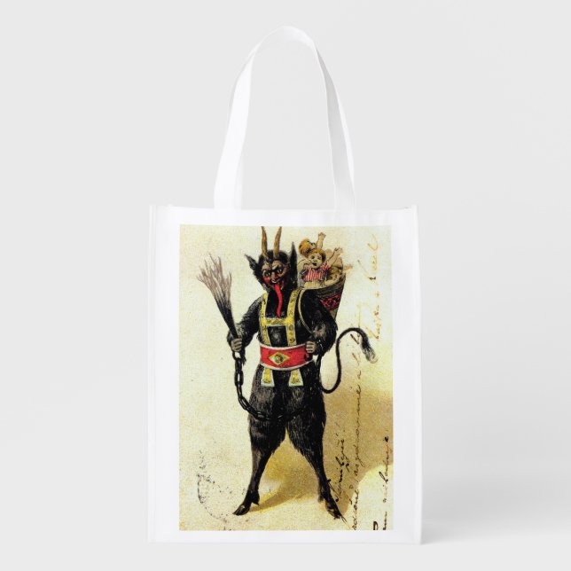 Wicked Krampus Scary Demon Holiday Christmas Xmas Reusable Grocery Bag (Front)