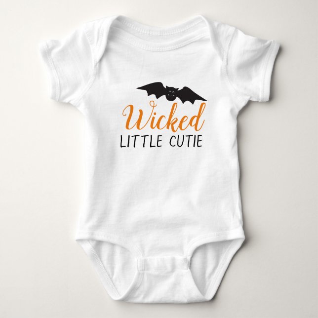 Wicked Little Cutie Cute Bat Black And Orange Baby Bodysuit (Front)