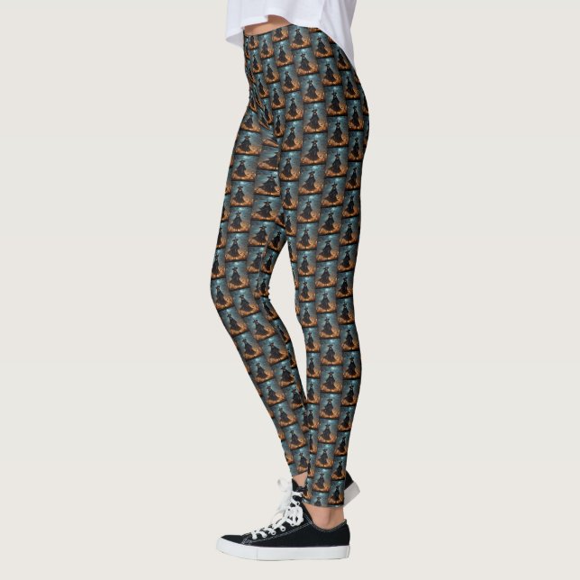 "Wicked Night: Scary Halloween Witch and Her Bats" Leggings (Left)