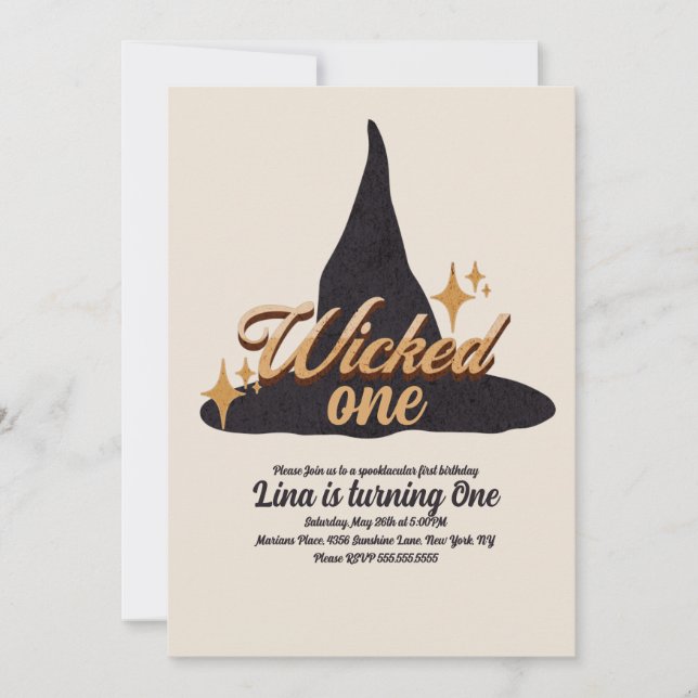 Wicked One Halloween First Birthday Witch Hat Invitation (Front)