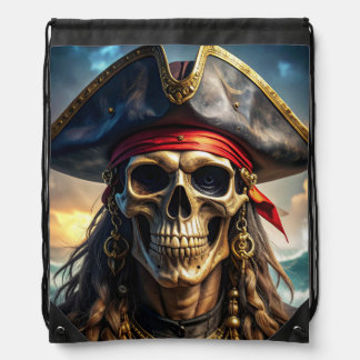 Wicked Pirate Skull Drawstring Backpack
