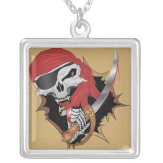 Wicked Pirate Skull Silver Plated Necklace