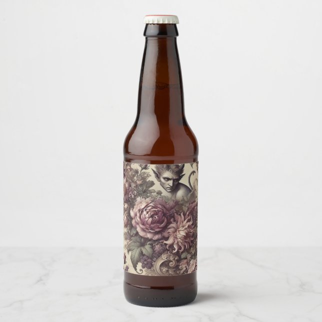 Wicked Plum Petals – Gothic Floral Design Beer Bottle Label (Front)