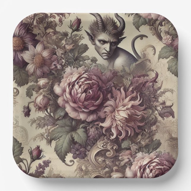 Wicked Plum Petals – Gothic Floral Design Paper Plates (Front)