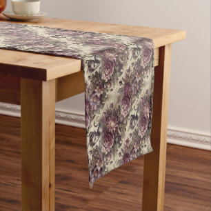 Wicked Plum Petals – Gothic Floral Design Short Table Runner
