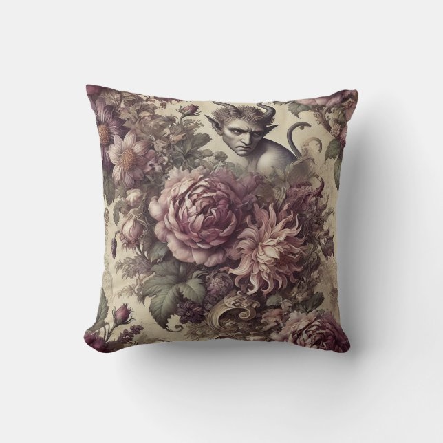 Wicked Plum Petals – Gothic Floral Design Throw Pillow (Front)