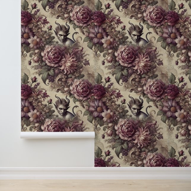Wicked Plum Petals – Gothic Floral Design Wallpaper (Application)
