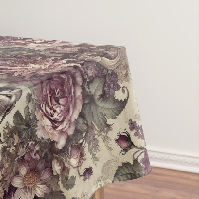 Wicked Plum Petals – Gothic Large Pattern Tablecloth (In Situ)