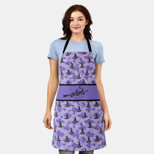 Wicked _ Purple _ Black Witches Hats And Spiders Apron