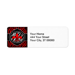 wicked red zebra fleur de lis symbol label