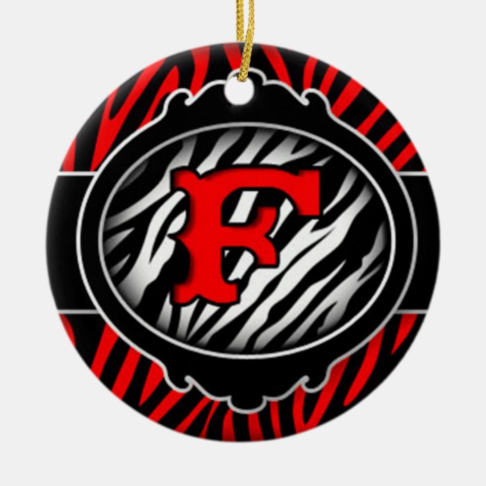 wicked red zebra initial letter F Christmas Tree Ornaments