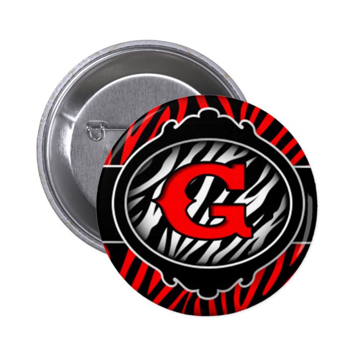 wicked red zebra initial letter G Pinback Button