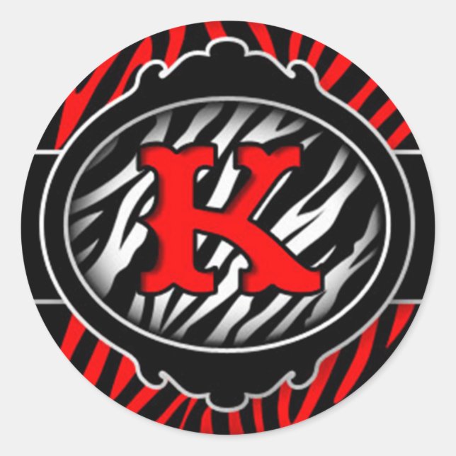 wicked red zebra initial letter K Classic Round Sticker (Front)