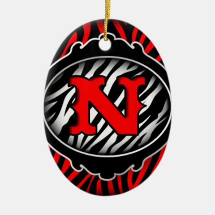 wicked red zebra initial letter N Christmas Ornament