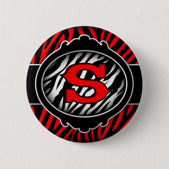 wicked red zebra initial letter S Pinback Button (Front)