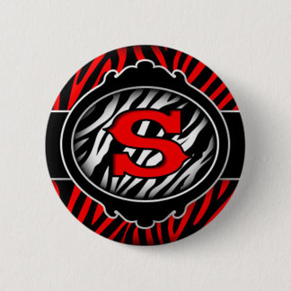 wicked red zebra initial letter S Pinback Button