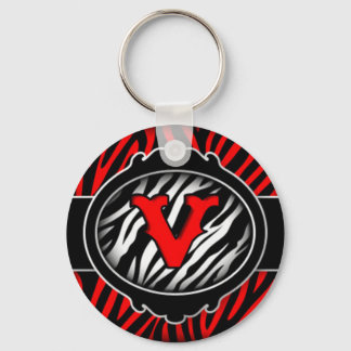 wicked red zebra initial letter V Keychain