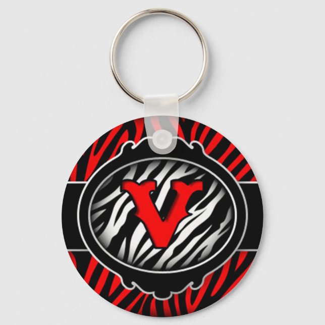 wicked red zebra initial letter V Keychain (Front)