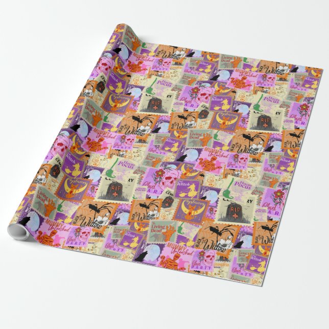 Wicked Seamless Halloween Stamp Collections Wrapping Paper (Unrolled)