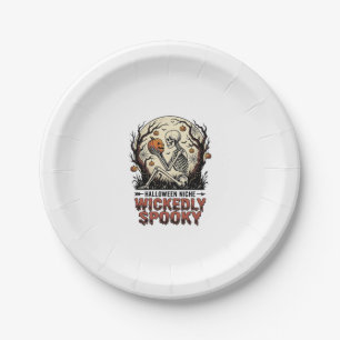Wicked Skeleton Halloween Vintage Engraving Design Paper Plates