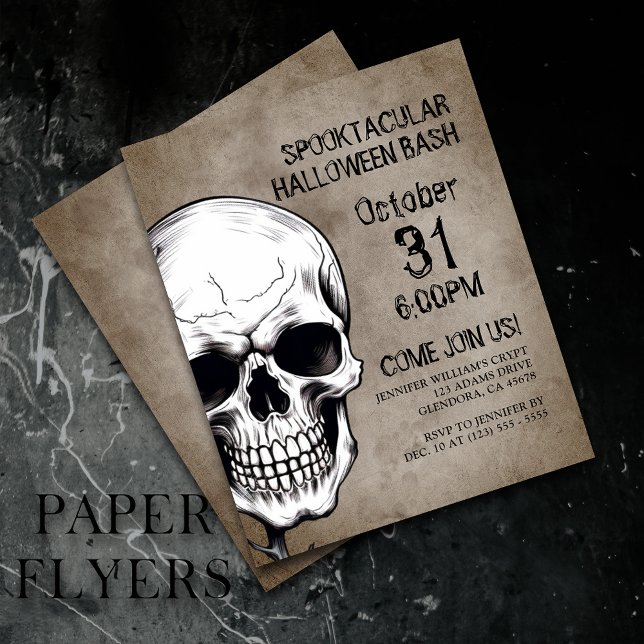 Wicked Skull Black Halloween Party Invitation Flyer (Set the mood with eerie invites, perfect for a haunting night! Save with flyers for large parties!)