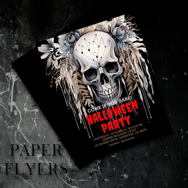 Wicked Skull Black Halloween Party Invitation Flyer (Inexpensive and ideal Halloween invitations, perfect for inviting guests to your party.)