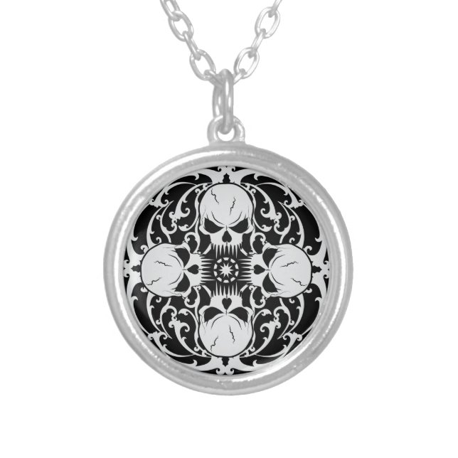 Wicked Skulls Silver Plated Necklace (Front)