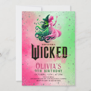 Wicked themed Elphaba & Glinda Birthday party Invitation