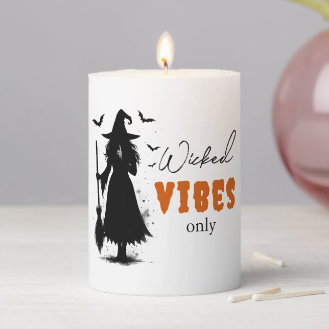 "Wicked Vibes Only" -  Halloween Black Witch –  Pillar Candle (In Situ)