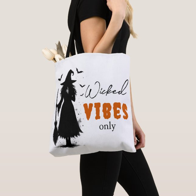 "Wicked Vibes Only" -  Halloween Black Witch –  Tote Bag (Close Up)