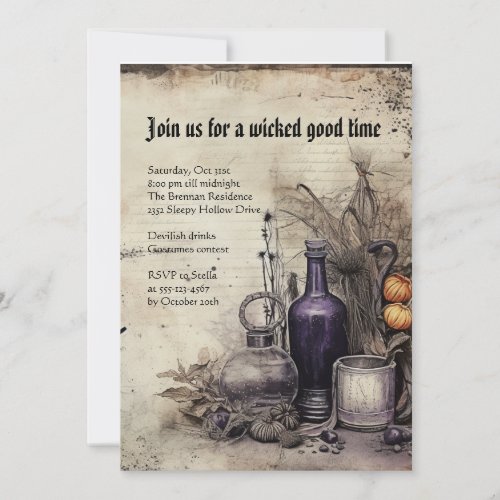 Wicked Victorian Potion Vintage Halloween Gothic Invitation