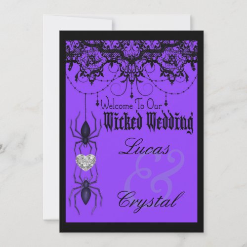 Wicked Victorian Spider Purple Halloween Wedding Invitation