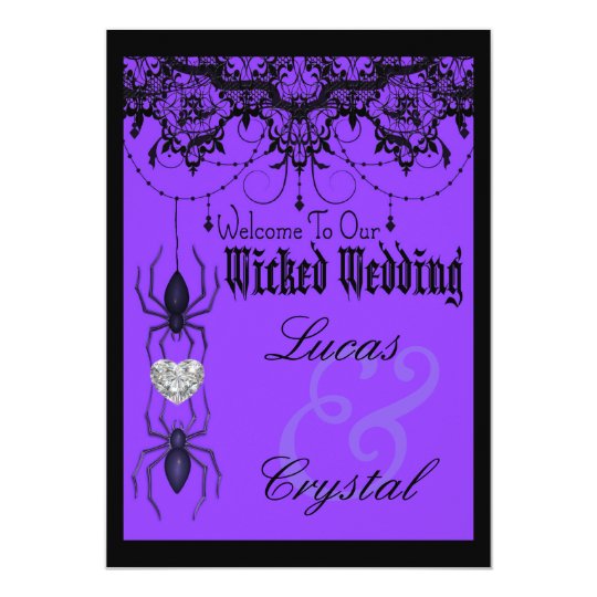 Wicked Victorian Spider Purple Halloween Wedding Invitation