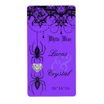Wicked Victorian Spider Purple Wedding Wine Label by theedgeweddings at Zazzle