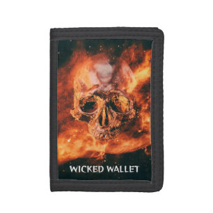 Wicked Wallet. Flaming skull in space Trifold Wallet