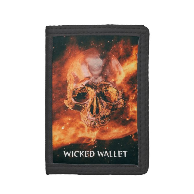 Wicked Wallet. Flaming skull in space Trifold Wallet (Front Vertical)