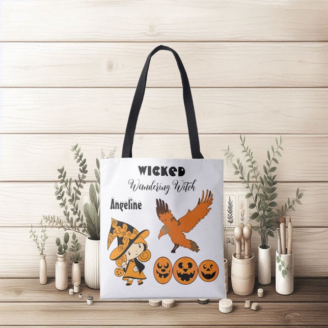 Wicked Wandering Witch Personalized Halloween Cute Tote Bag (Wicked Wandering Witch Personalized Halloween Cute Tote Bag)