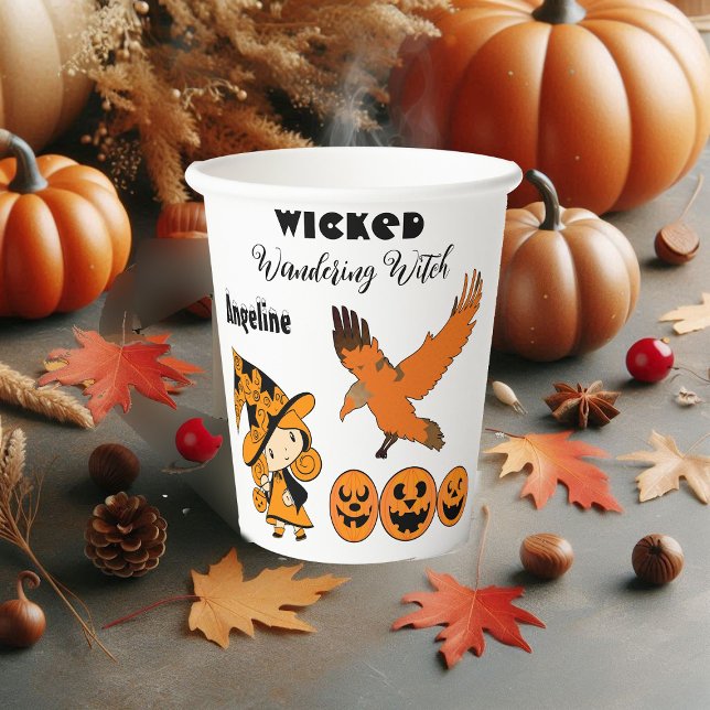 Wicked Wandering Witch Pumpkins Halloween Birthday Paper Cups (Wicked Wandering Witch Pumpkins Halloween Birthday Paper Cups)