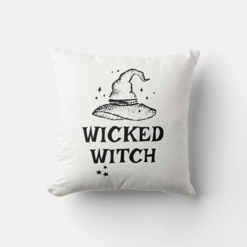 Wicked Witch Black and White Halloween Stars Throw Pillow