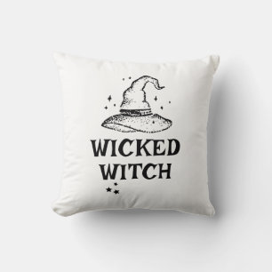 Wicked Witch Black and White Halloween Witch Hat Throw Pillow