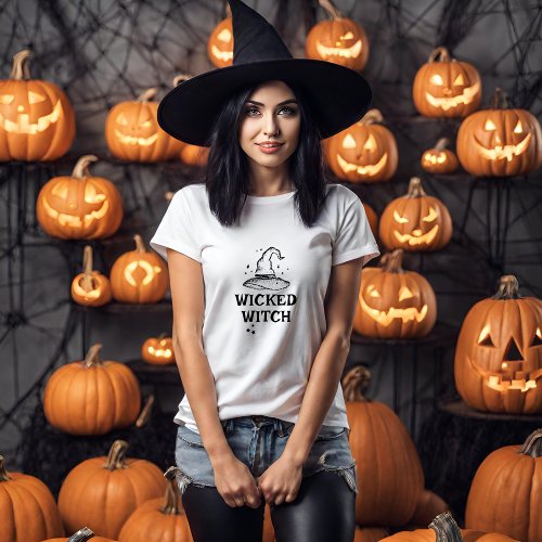 Wicked Witch Black and White Halloween Womens  T_Shirt