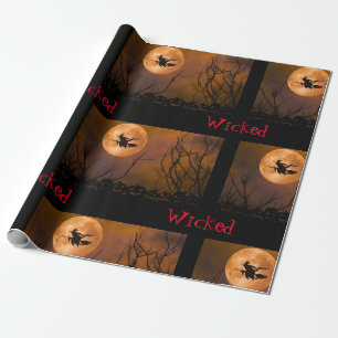 Wicked Witch Black Orange Spooky Halloween Wrapping Paper