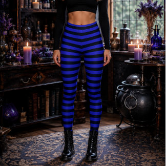 Wicked Witch Blue and Black Striped Halloween Leggings