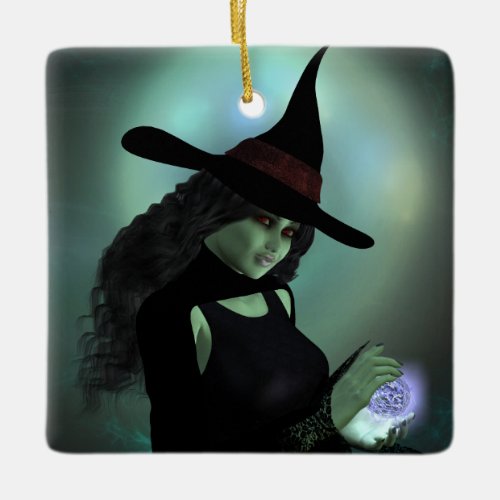 Wicked Witch Casting a Spell Ceramic Ornament