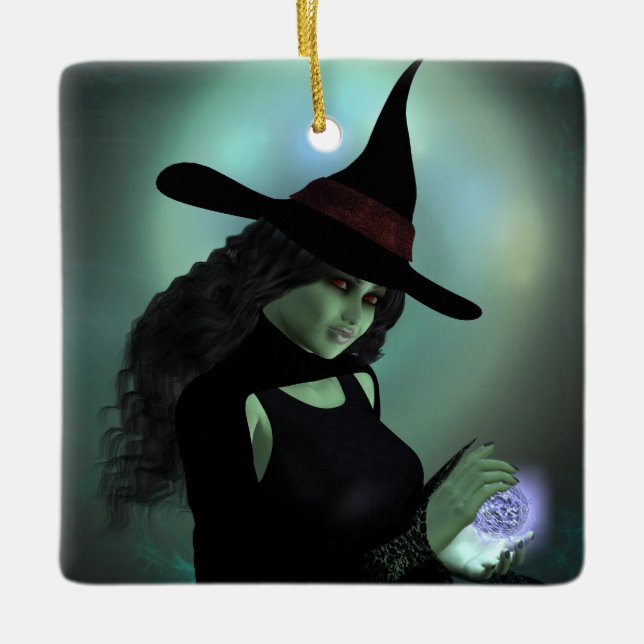 Wicked Witch Casting a Spell Ceramic Ornament (Front)