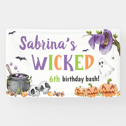 Wicked Witch Cat Halloween Birthday Party Any Age Banner