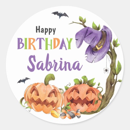 Wicked Witch Cat Halloween Birthday Party Any Age Classic Round Sticker